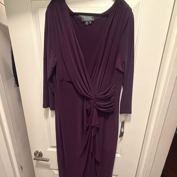 NWT! Never Worn! Ralph Lauren Evening Gown w/ center ruffle - Purple Size 16W - Picture 1 of 3
